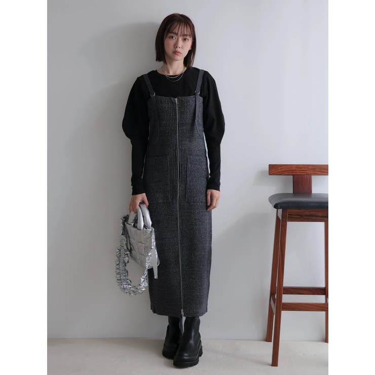 グレー | フロントジップラメニットジャンスカ | LADYMADE