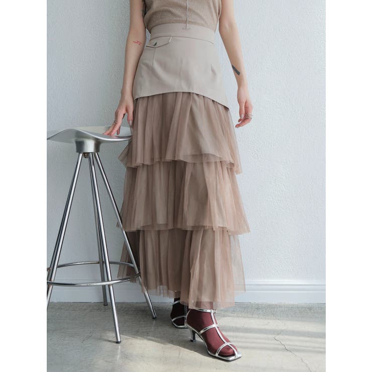 ベージュ | ラメチュールフリルティアードスカート | LADYMADE