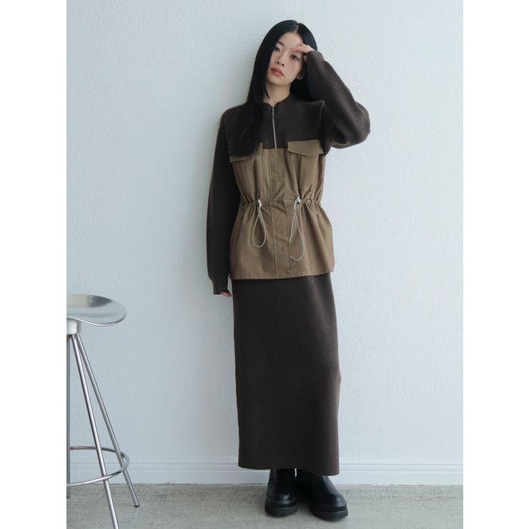 カーキ | ワークポケットドッキングニットワンピース | LADYMADE