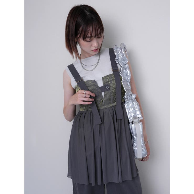 グレー | メタリックチュールキャミトップス | LADYMADE