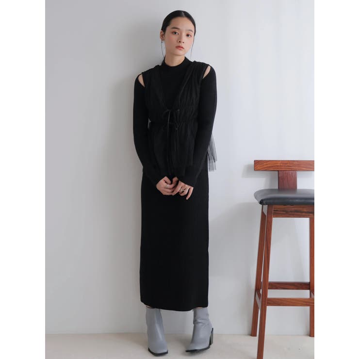 リボンチュールトップス×ラメニットワンピースセット | LADYMADE | 詳細画像2 