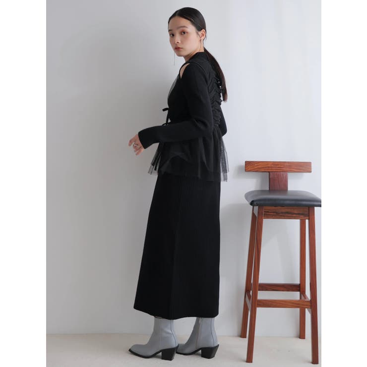 リボンチュールトップス×ラメニットワンピースセット | LADYMADE | 詳細画像3 