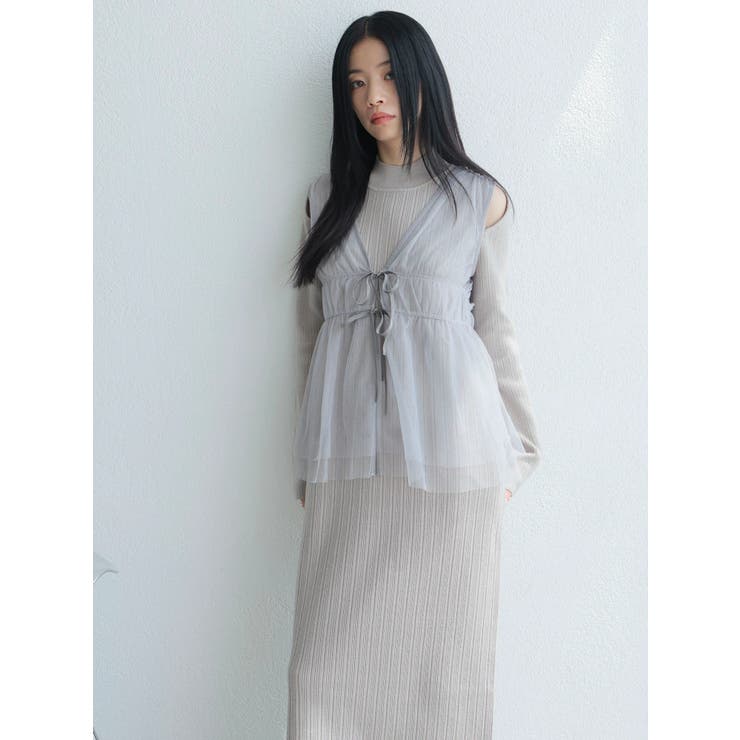 リボンチュールトップス×ラメニットワンピースセット | LADYMADE | 詳細画像9 