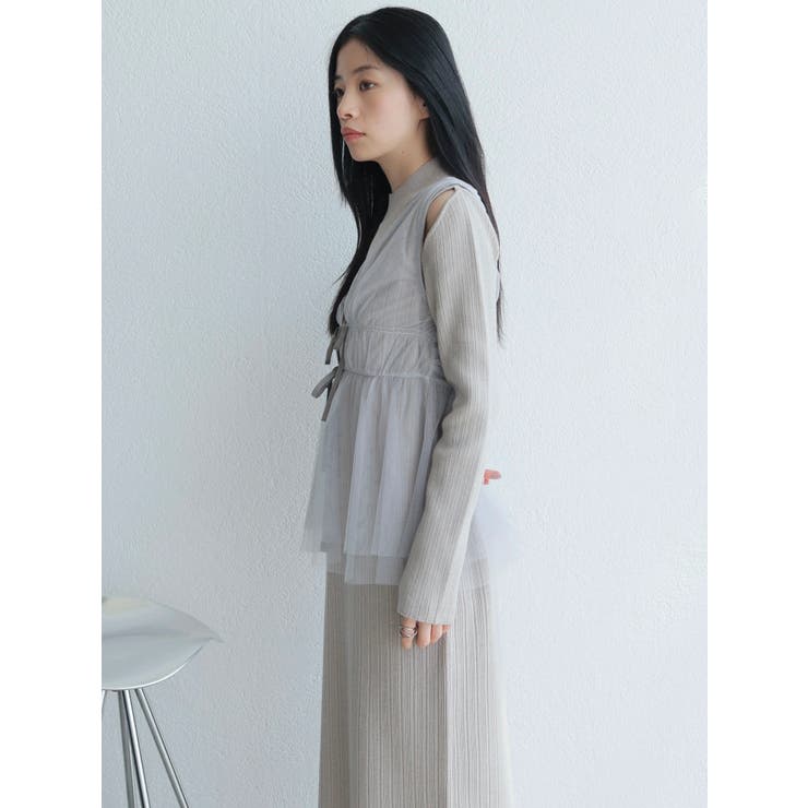 リボンチュールトップス×ラメニットワンピースセット | LADYMADE | 詳細画像10 