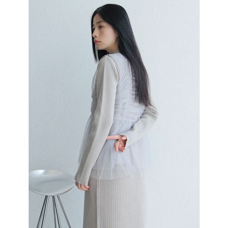 リボンチュールトップス×ラメニットワンピースセット | LADYMADE | 詳細画像11 