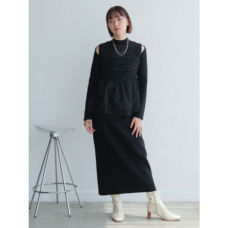 リボンチュールトップス×ラメニットワンピースセット | LADYMADE | 詳細画像15 