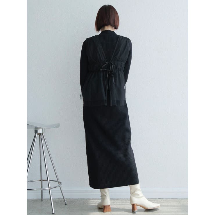 リボンチュールトップス×ラメニットワンピースセット | LADYMADE | 詳細画像18 