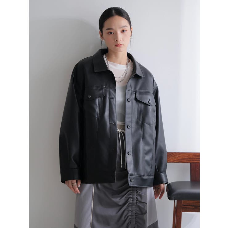 ブラック | フェイクレザー中綿ジャケット | LADYMADE