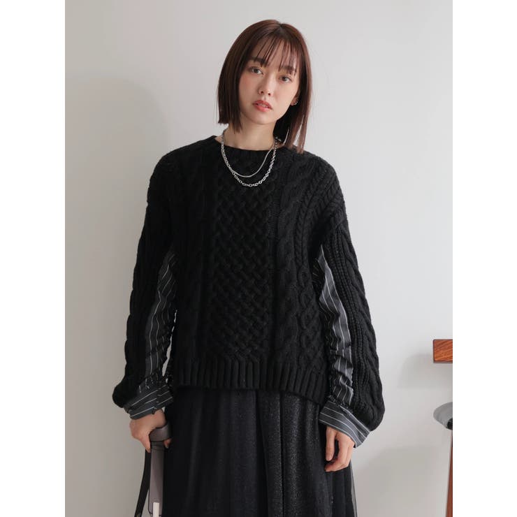 ブラック | シャツドッキングケーブルニット | LADYMADE