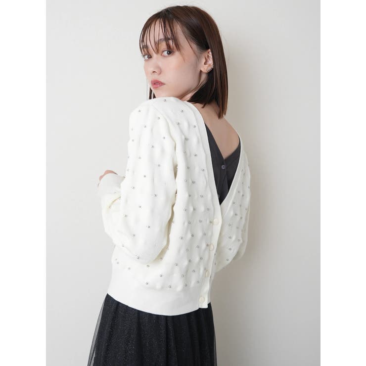 オフホワイト | パールスタッズニットカーディガン | LADYMADE