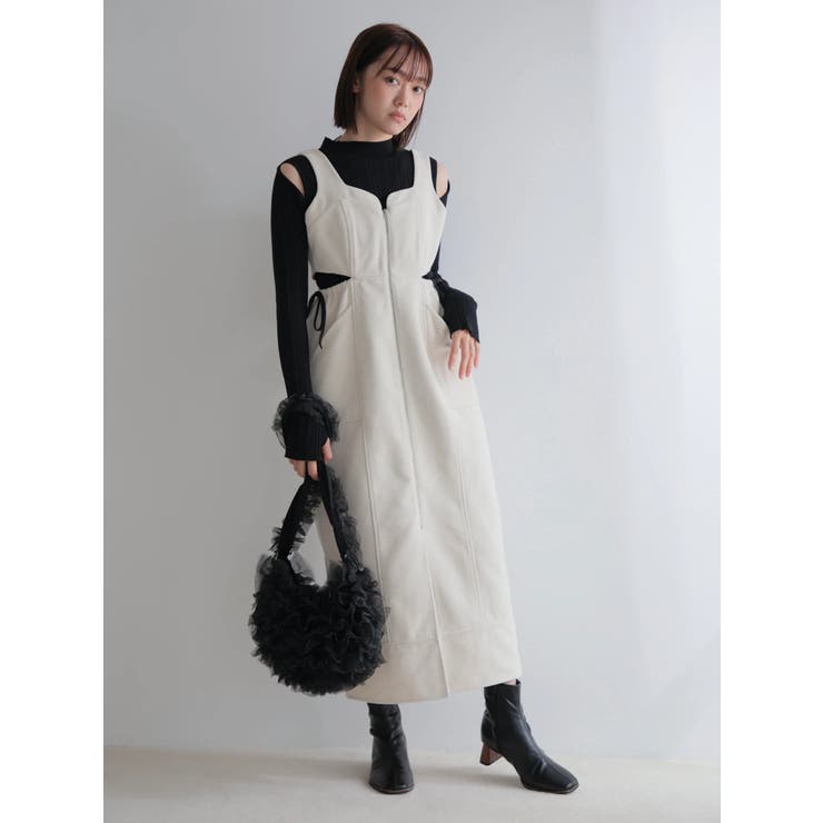 アイボリー | フロントジップサイドリボンジャンスカ | LADYMADE