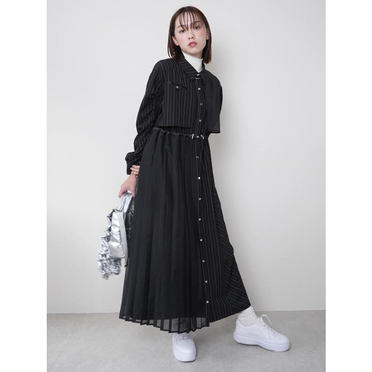 ◆JIGOTTストライプベルテッドマーメイドワンピース ストライプドロストシャツワンピース[品番:LINW0002534