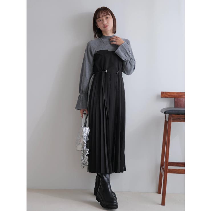 ニットドッキングプリーツワンピース[品番：LINW0002535]｜LADYMADE