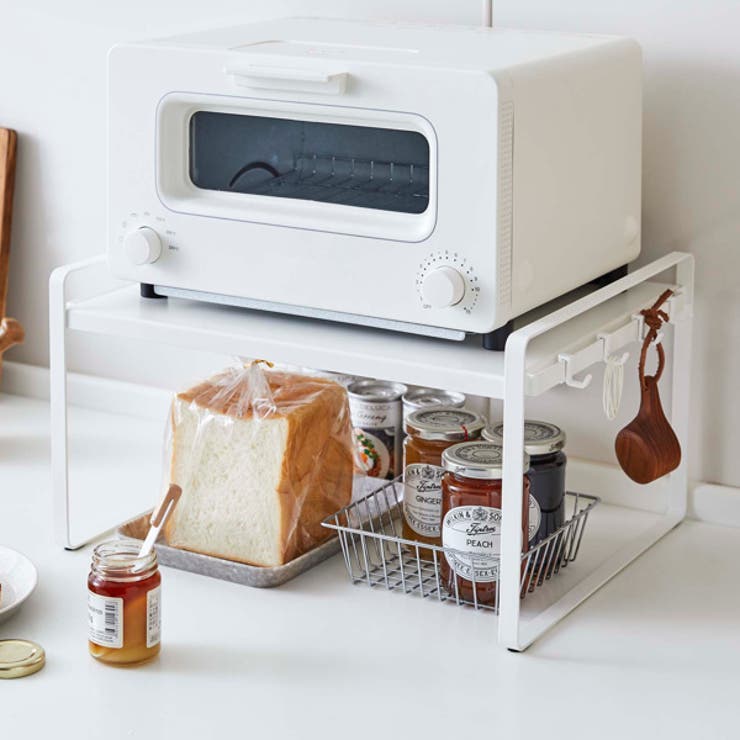 ラバーウッド天板トースターラック ベージュ ラバーウッド天板トースターラック 洗えるバスケット付き