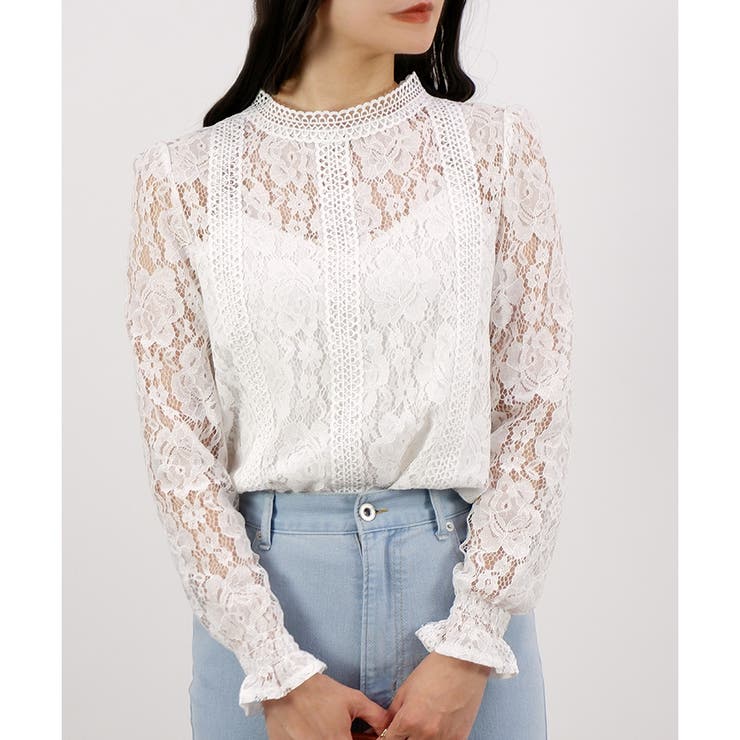 オフホワイト | 【春アイテム】9分袖レースシアーブラウス | CLOTHY