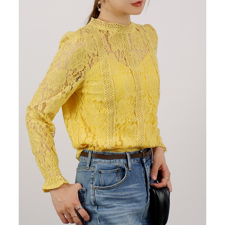 イエロー | 【春アイテム】9分袖レースシアーブラウス | CLOTHY