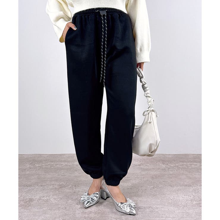 ブラック | 【あったか裏ボアシリーズ】裏ボアスウェットジョガーパンツ | CLOTHY