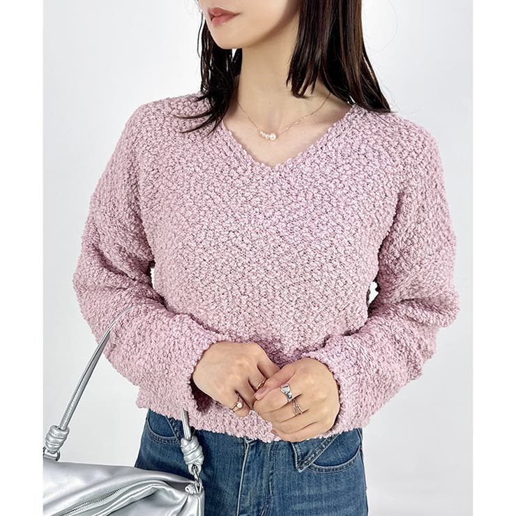 ピンク | 【2025AW新作】Vネックモールニットトップス | CLOTHY