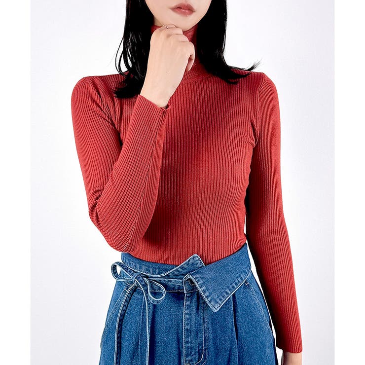 レッド | 【2025AW新作】タートルネックリブニット | CLOTHY