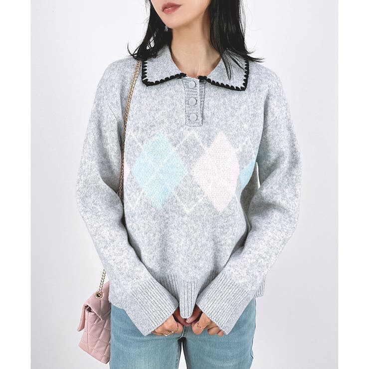 【2025AW新作】襟デザインアーガイル柄ニット | CLOTHY | 詳細画像3 