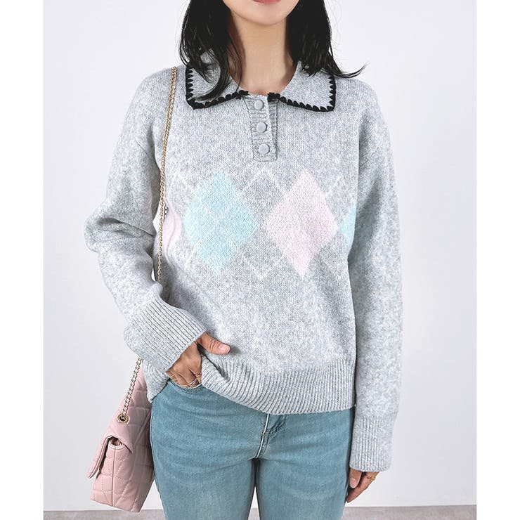 【2025AW新作】襟デザインアーガイル柄ニット | CLOTHY | 詳細画像4 