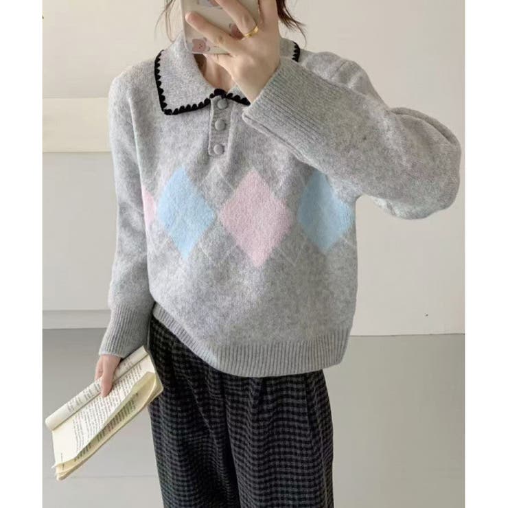 【2025AW新作】襟デザインアーガイル柄ニット | CLOTHY | 詳細画像7 