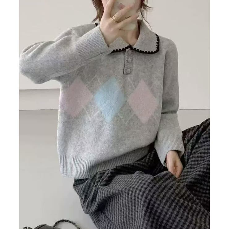 【2025AW新作】襟デザインアーガイル柄ニット | CLOTHY | 詳細画像8 