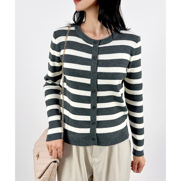 チャコール | 【2025AW新作】ボーダーニットカーディガン | CLOTHY