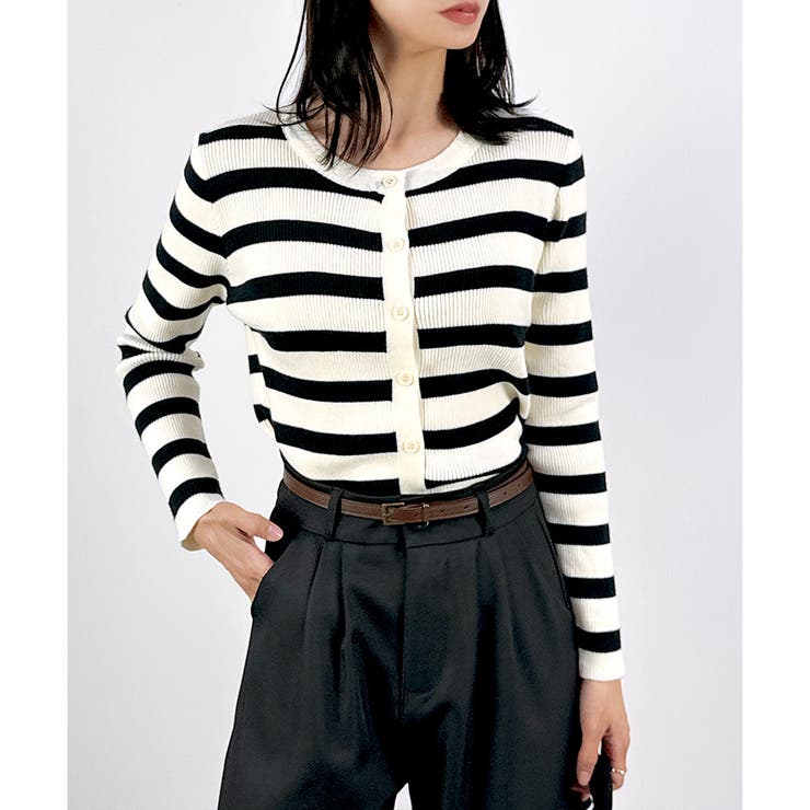 オフホワイト | 【2025AW新作】ボーダーニットカーディガン | CLOTHY