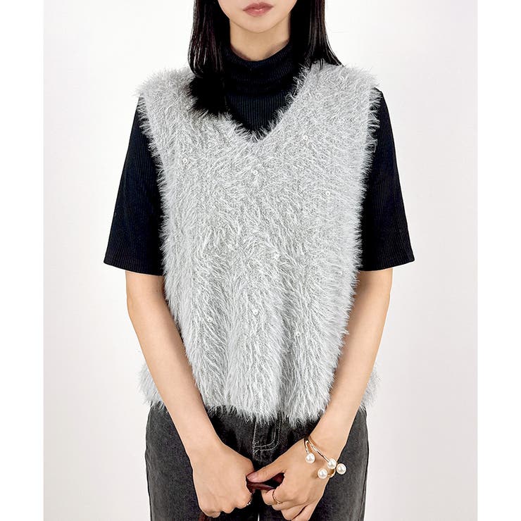 【2025AW新作】パール付きフェザーニットベスト | CLOTHY | 詳細画像11 