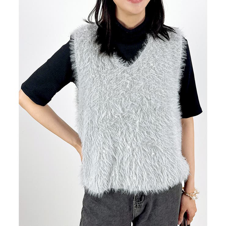 【2025AW新作】パール付きフェザーニットベスト | CLOTHY | 詳細画像12 