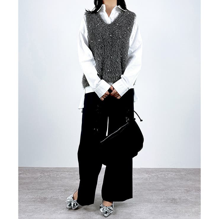 【2025AW新作】パール付きフェザーニットベスト | CLOTHY | 詳細画像6 