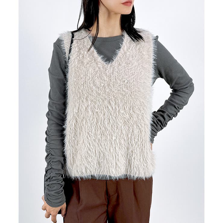 【2025AW新作】パール付きフェザーニットベスト | CLOTHY | 詳細画像8 