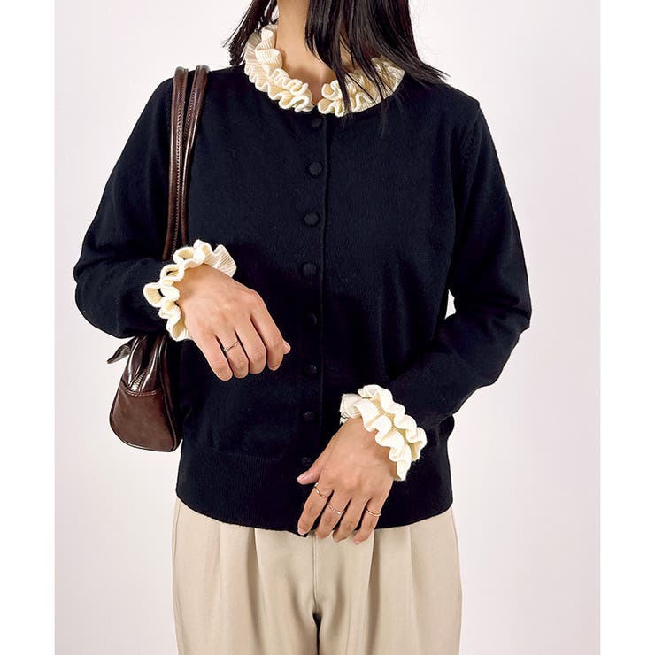 ブラック | 【2025AW新作】配色モチーフニットカーディガン | CLOTHY