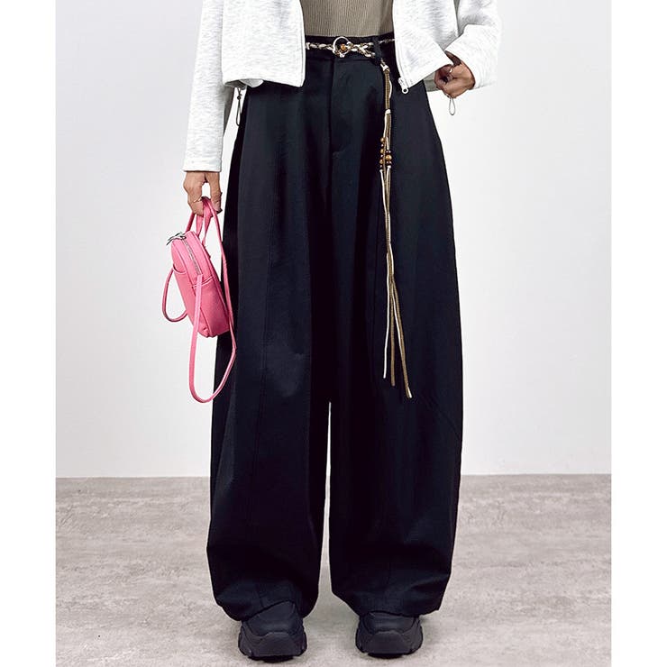 ブラック | 【2025AW新作】ベルト付きワイドパンツ | CLOTHY