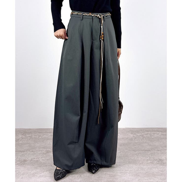 チャコールグレー | 【2025AW新作】ベルト付きワイドパンツ | CLOTHY