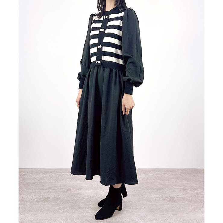 【2025AW新作】ボーダーニットレイヤードワンピース | CLOTHY | 詳細画像6 