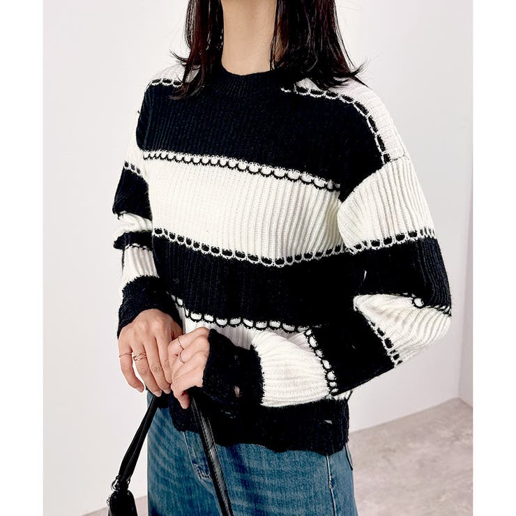 【2025AW新作】ダメージボーダーニットトップス | CLOTHY | 詳細画像3 