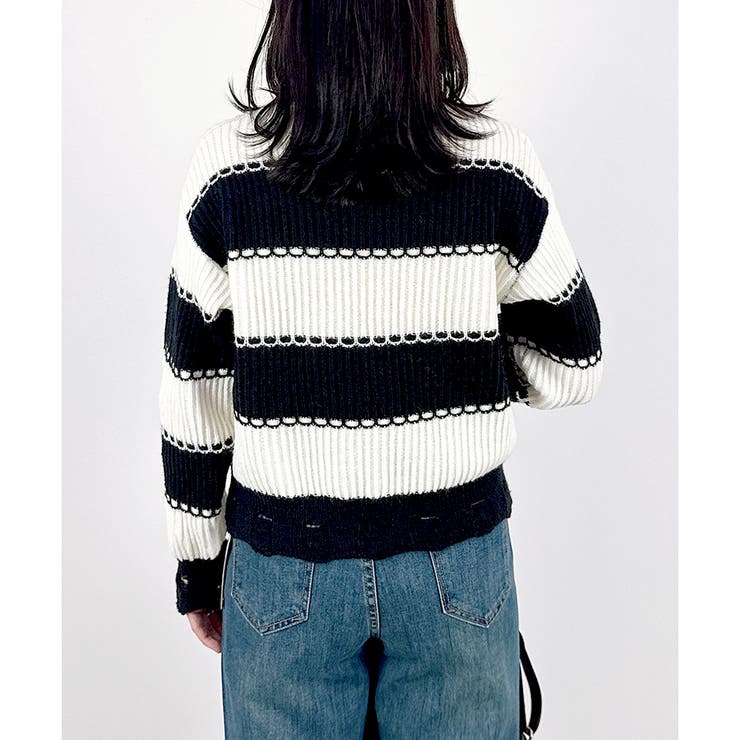 【2025AW新作】ダメージボーダーニットトップス | CLOTHY | 詳細画像5 