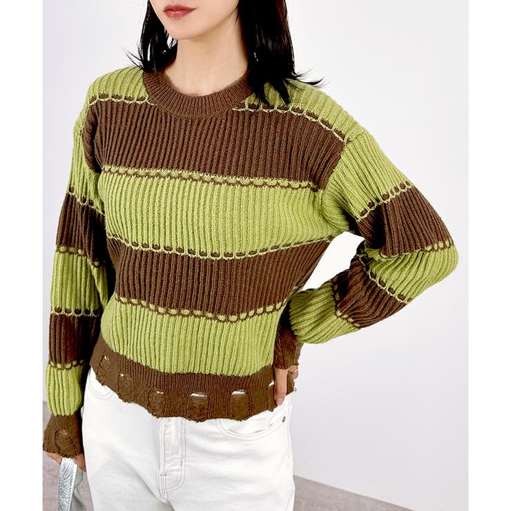 【2025AW新作】ダメージボーダーニットトップス | CLOTHY | 詳細画像8 