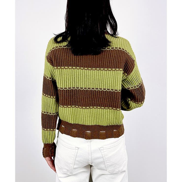 【2025AW新作】ダメージボーダーニットトップス | CLOTHY | 詳細画像9 