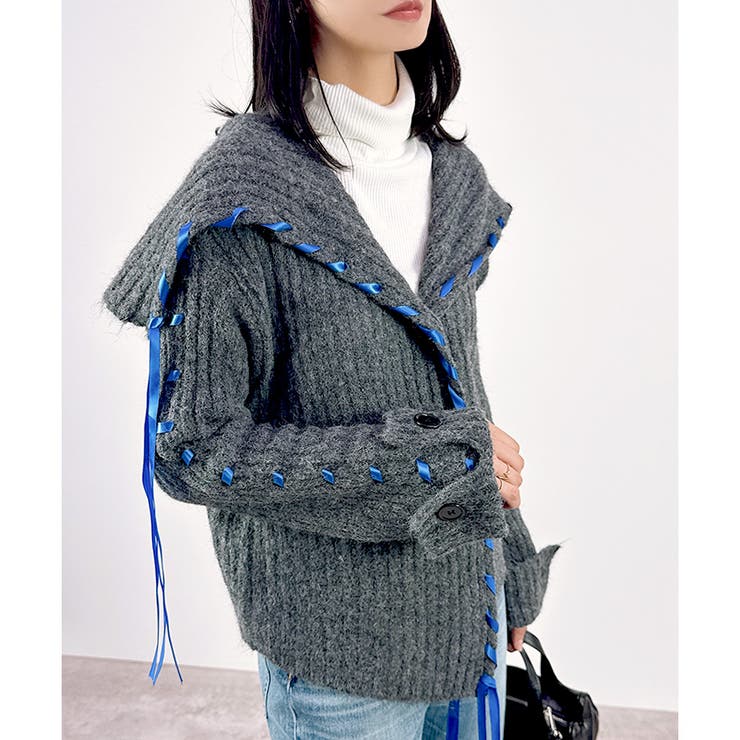 【2025AW新作】セーラーカラー配色リボンカーディガン | CLOTHY | 詳細画像2 