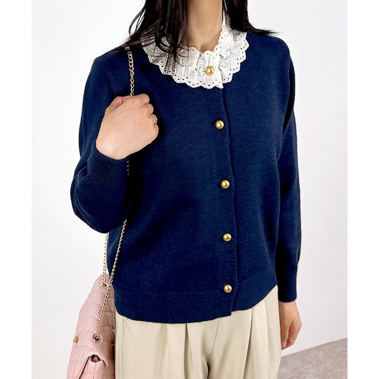 【2025AW新作】襟レースニットカーディガン | CLOTHY | 詳細画像12 