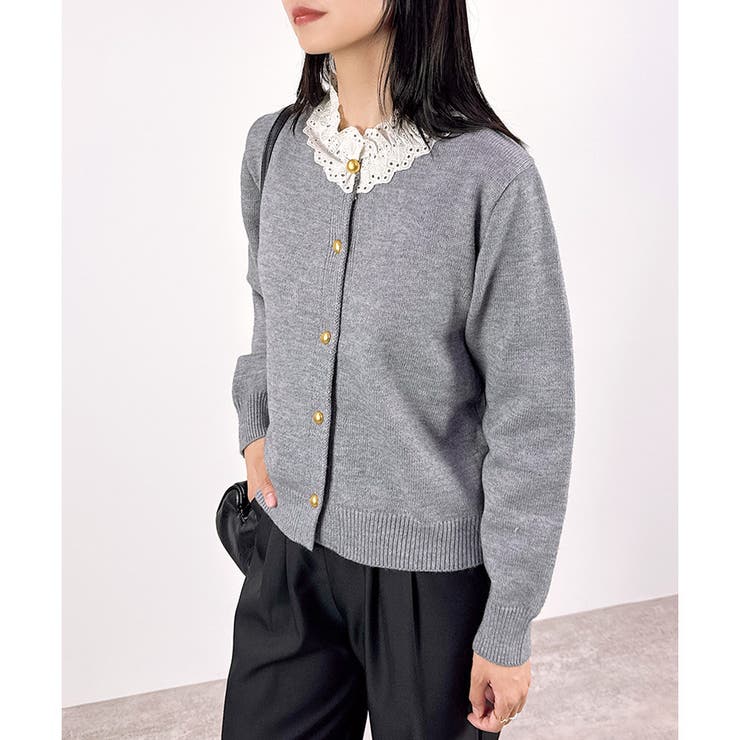 【2025AW新作】襟レースニットカーディガン | CLOTHY | 詳細画像3 