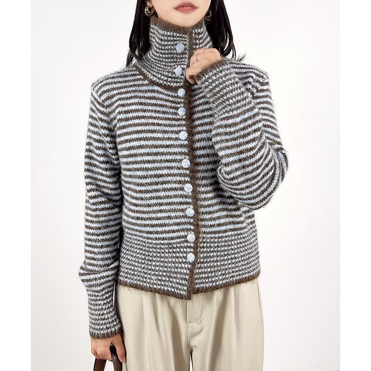 ブラウン | 【2025AW新作】ボーダー襟付きカーディガン | CLOTHY