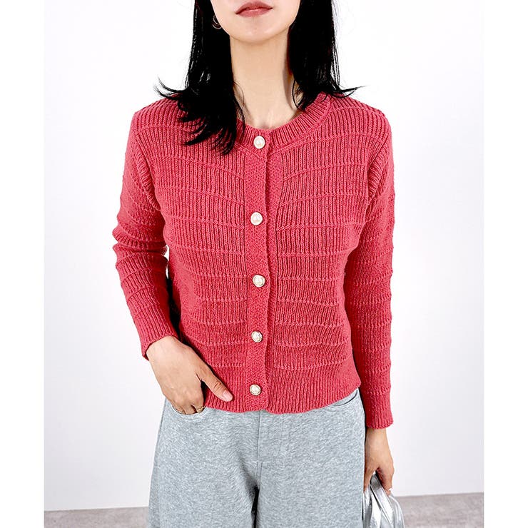 ローズ | 【2025AW新作】モダンリブカラーカーディガン | CLOTHY