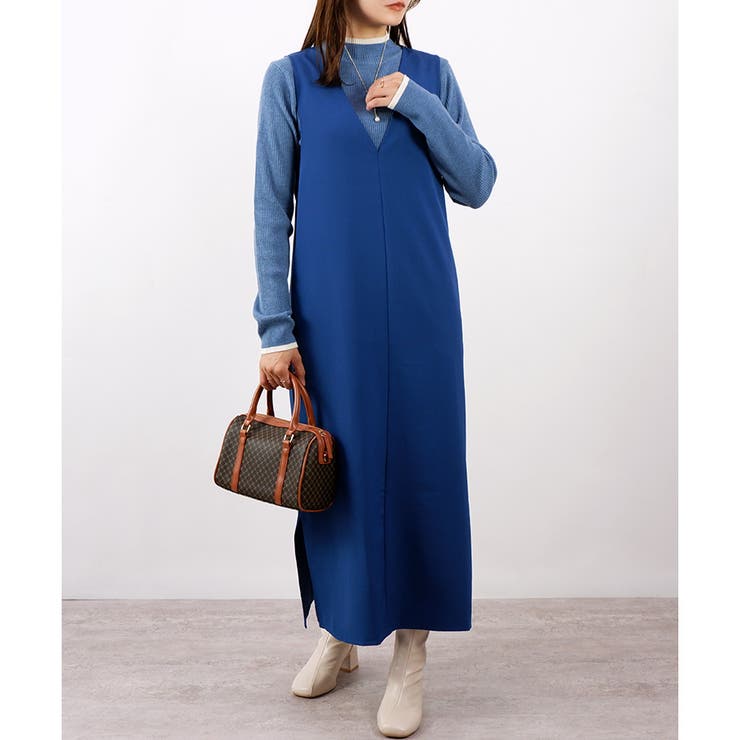 ブルー | 【アウトレット】Vネックワンピース ジャンスカ | CLOTHY