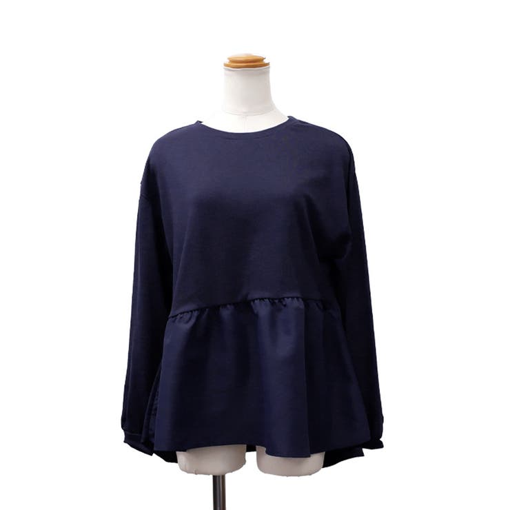 秋物　reve bleu 異素材ドッキング　オシャレデザインチュニック 秋物 reve bleu 異素材ドッキング オシャレデザインチュニック