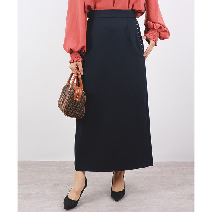 ネイビー | 【アウトレット】サイドボタントラペーズスカート | CLOTHY
