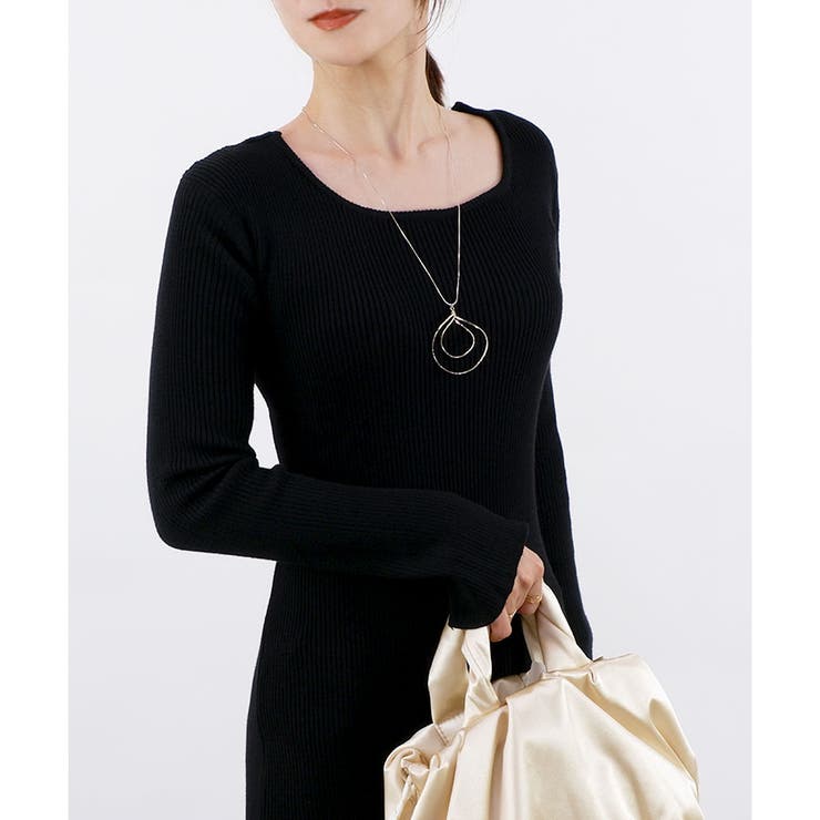 ブラック | 【アウトレット】バックオープンニットワンピース タイトワンピース | CLOTHY